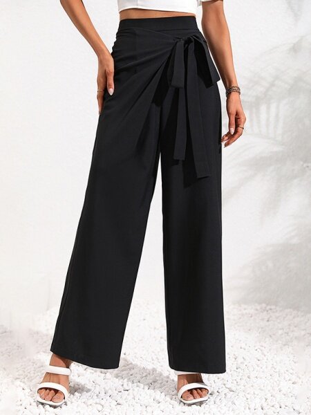 High-waisted black pants that shape and slenderize the legs, perfect for wide-leg straight pants HWF8KK5PBU-Buy 8 items get 1 free sunglasses