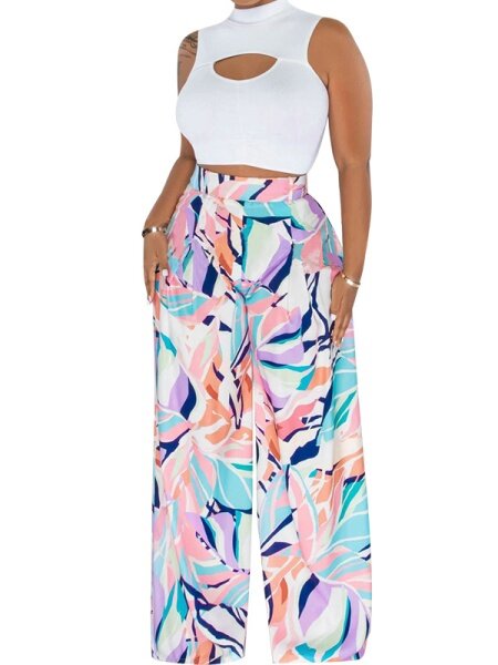 Sleeveless Short Top with Wide Leg Pants Two-piece Set HWF57YRXQY Buy 8 items get 1 free sunglasses