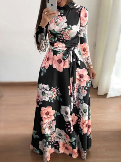 Floral Print Lace-Up Dress HFH83YPTLW（Buy 8 items get 1 free sunglasses）