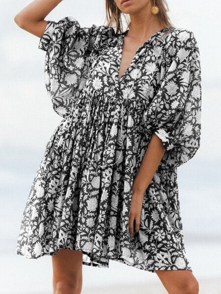 Floral Tie Loose Dress HWUWNZK5X3（Buy 8 items get 1 free sunglasses）