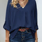 Relaxed-Fit V-Neck Long-Sleeved Shirt HFLWXQ28B9（Buy 8 items get 1 free sunglasses）