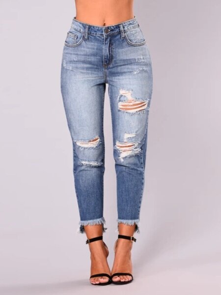 High Waisted Super Stretchy Fringe Hem Crop Jeans H7XHRQETKN（Buy 8 items get 1 free sunglasses）