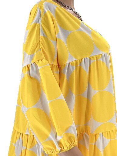 Large Polka Dot Loose Mid-Sleeve Pleated Dress HFHUZ2W63B
