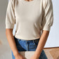 Crewneck Pleated Solid Color Sweater
 HWU5ENSEHW（Buy 8 items get 1 free sunglasses）