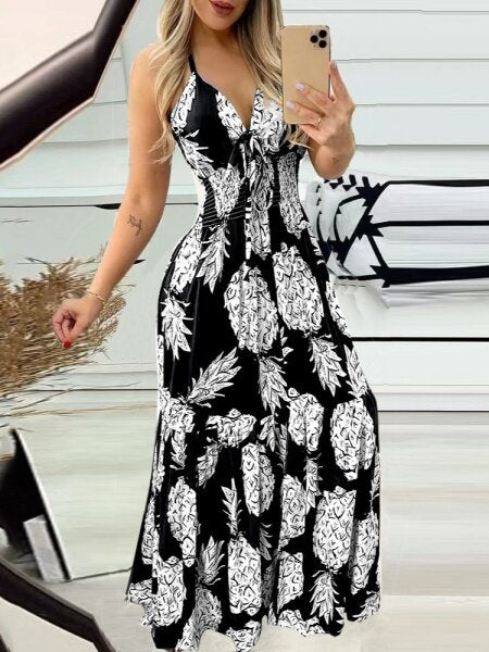 Print Dress With Strapless Halter And High Waist
 HWFFTA8WHY（Buy 8 items get 1 free sunglasses）