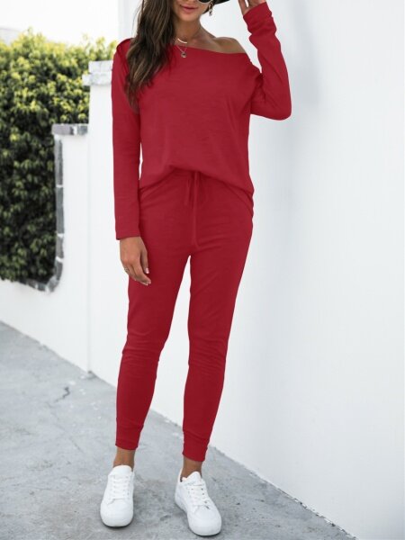 Solid Color Off-The-Shoulder Suit HFLENWHWXV（Buy 8 items get 1 free sunglasses）